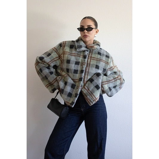 Icy Plaid Faux Fur Jacket