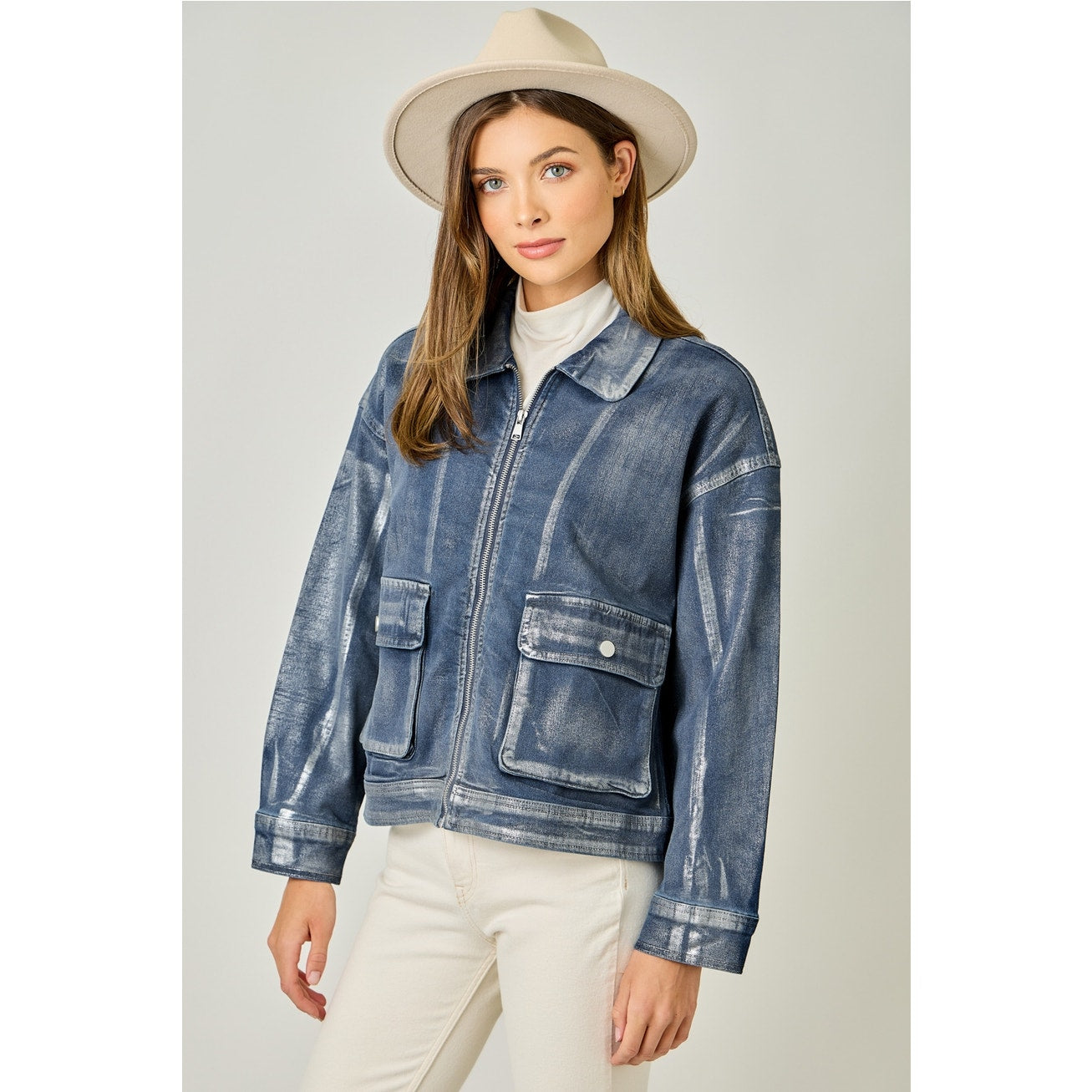 Denim Pearl Metallic Washed Denim Jacket