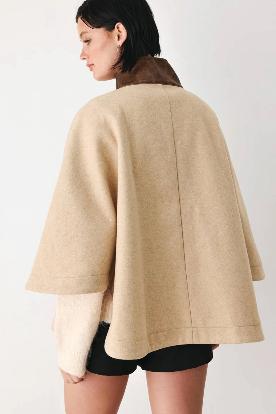 Taupe Solid Woven Capelet Jacket