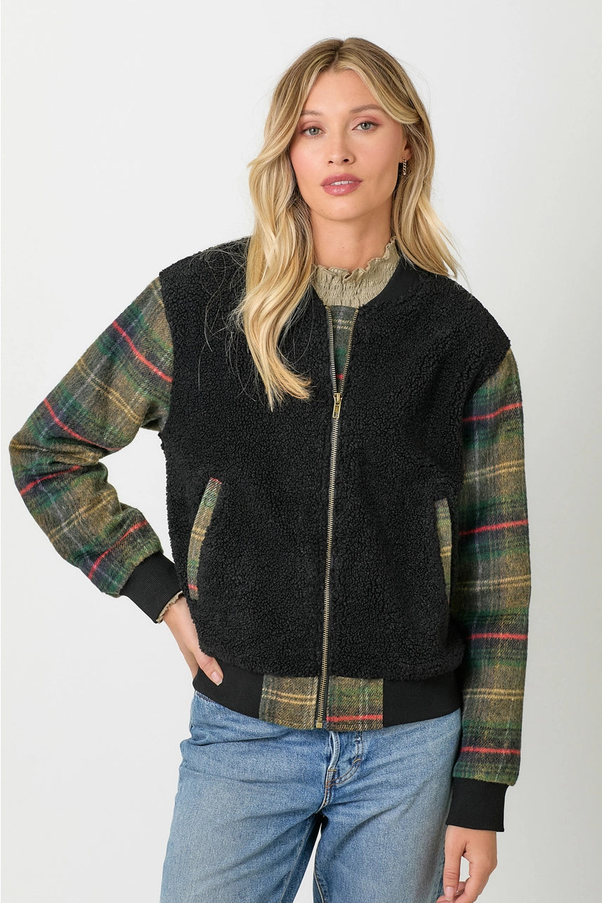 Mix Media Fur Bomber Jacket