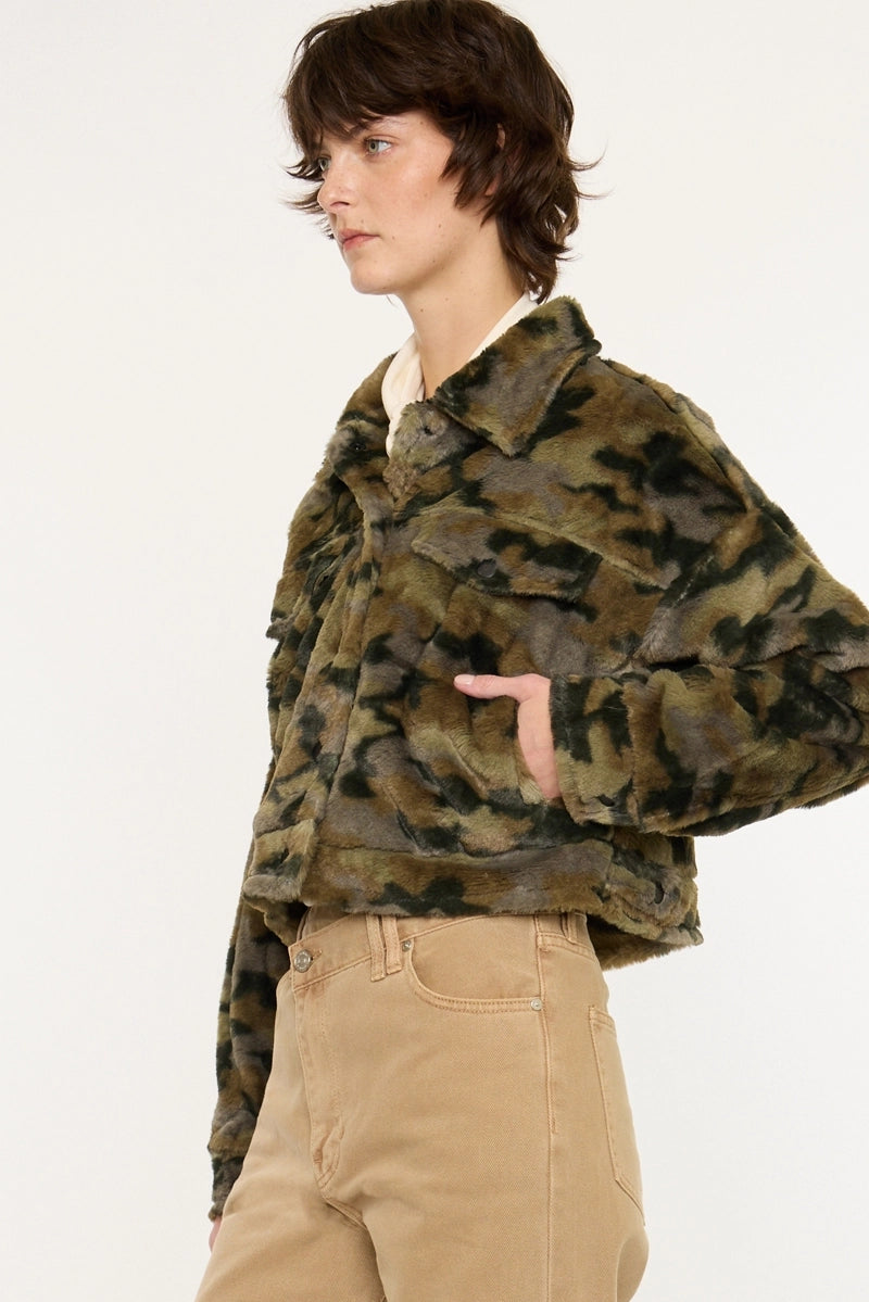 Drop Shoulder Camo Sherpa Jacket