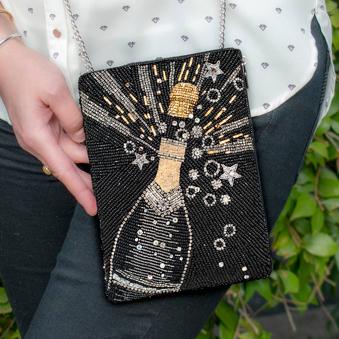 Mary Frances Bubbly Mini Beaded Champagne Bottle Crossbody Handbag