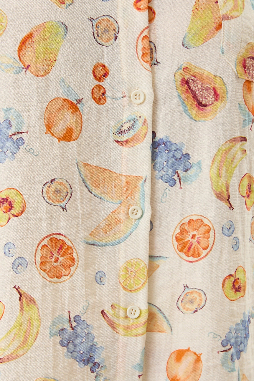 Short Sleeve Fruit Print Button Down Shirt