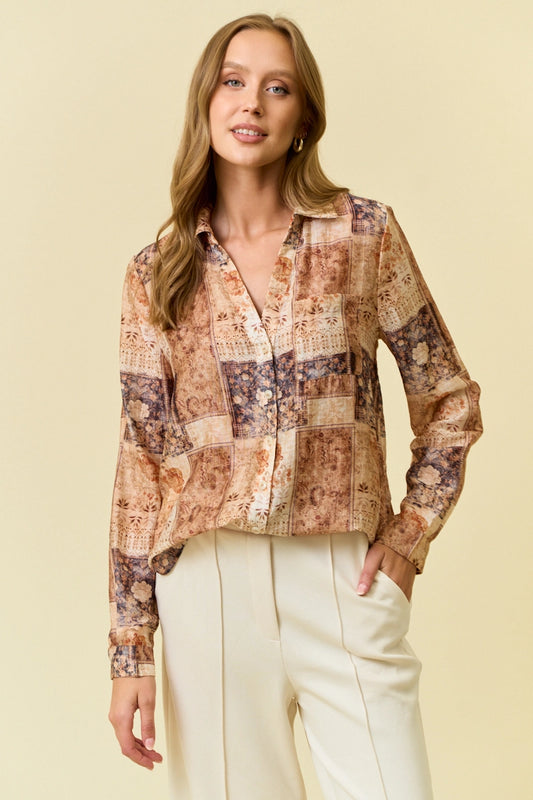 Burnt Orange Floral Button Down Shirt