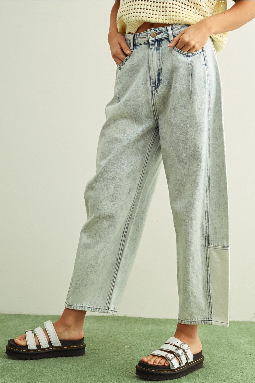 Light Blue Combination Barrel Denim Pants