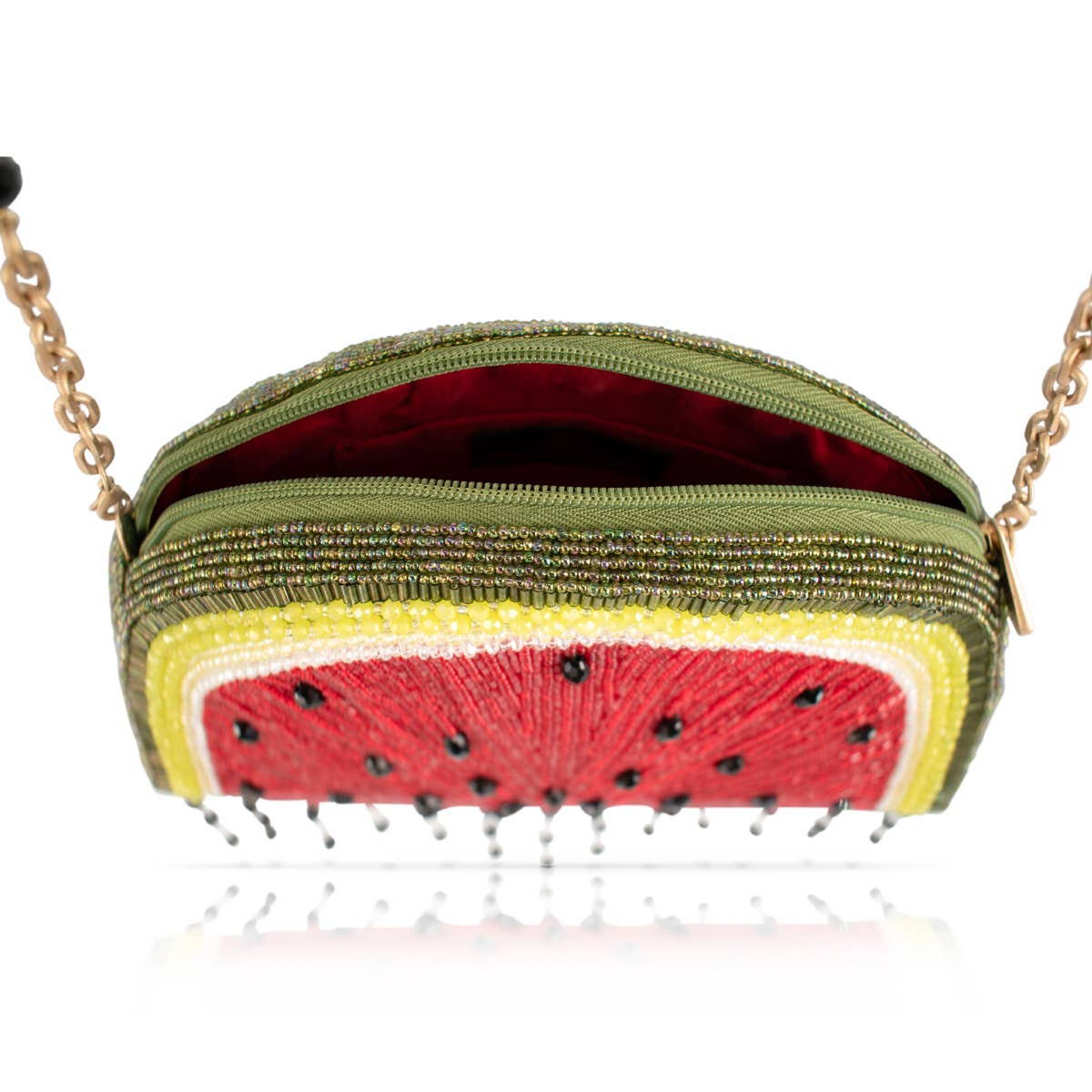 Mary Fraces Hello Watermelon Beaded Fruit Slice Crossbody Handbag