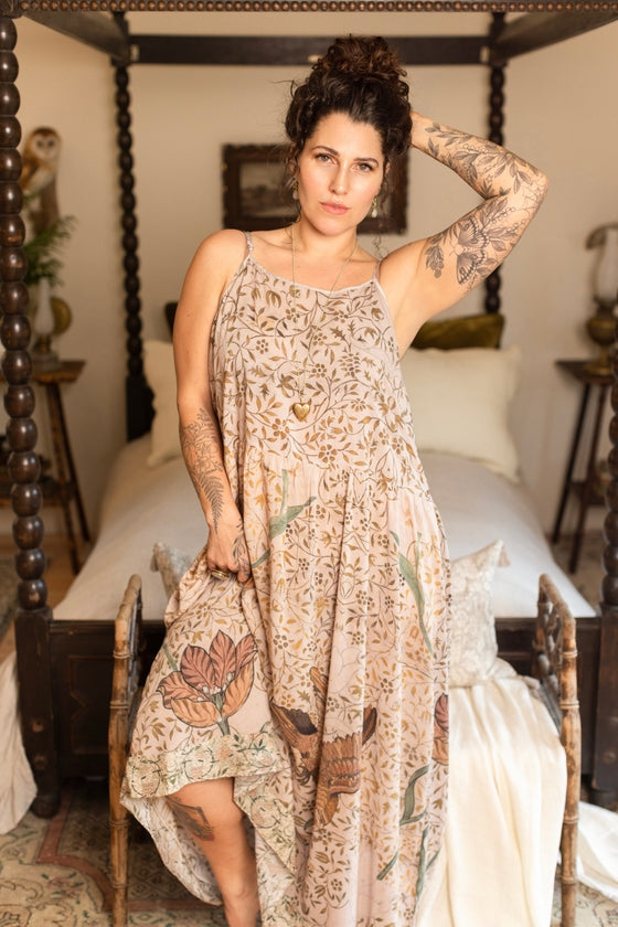 Folklore Floral Bamboo Bohéme Slip Dress with Bird of Peace