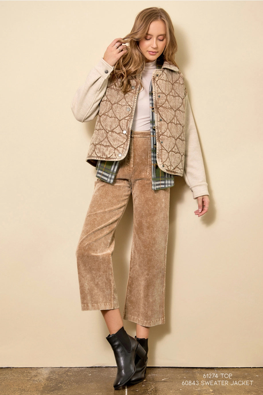 Cappuccino Denim Heart Quilted Jacket