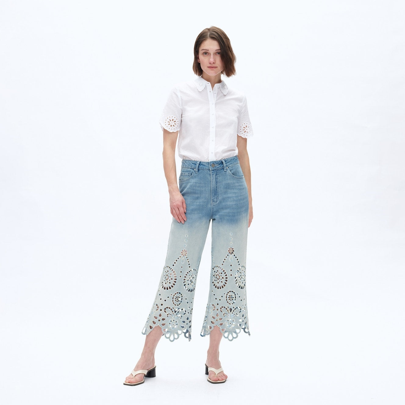 Ultra High Rise Embroidered Wide Leg Denim Jeans