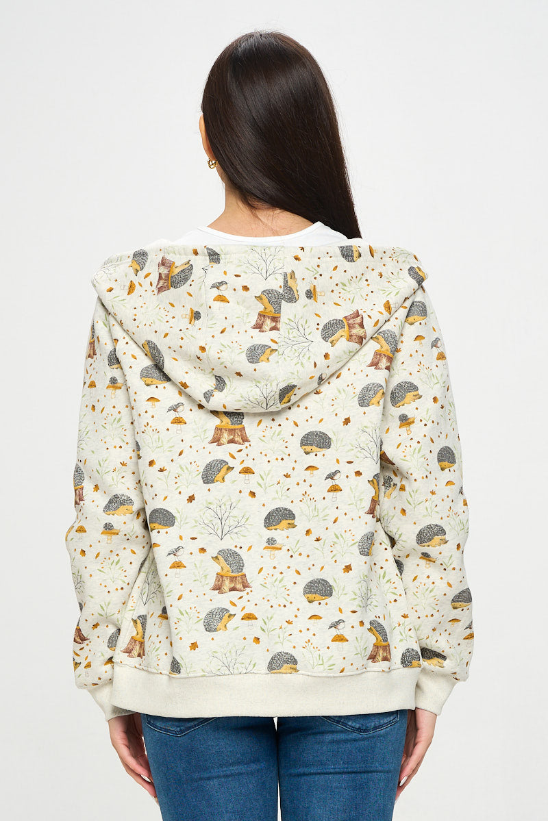 Hedgehog Mushroom Zip Up Hoodie