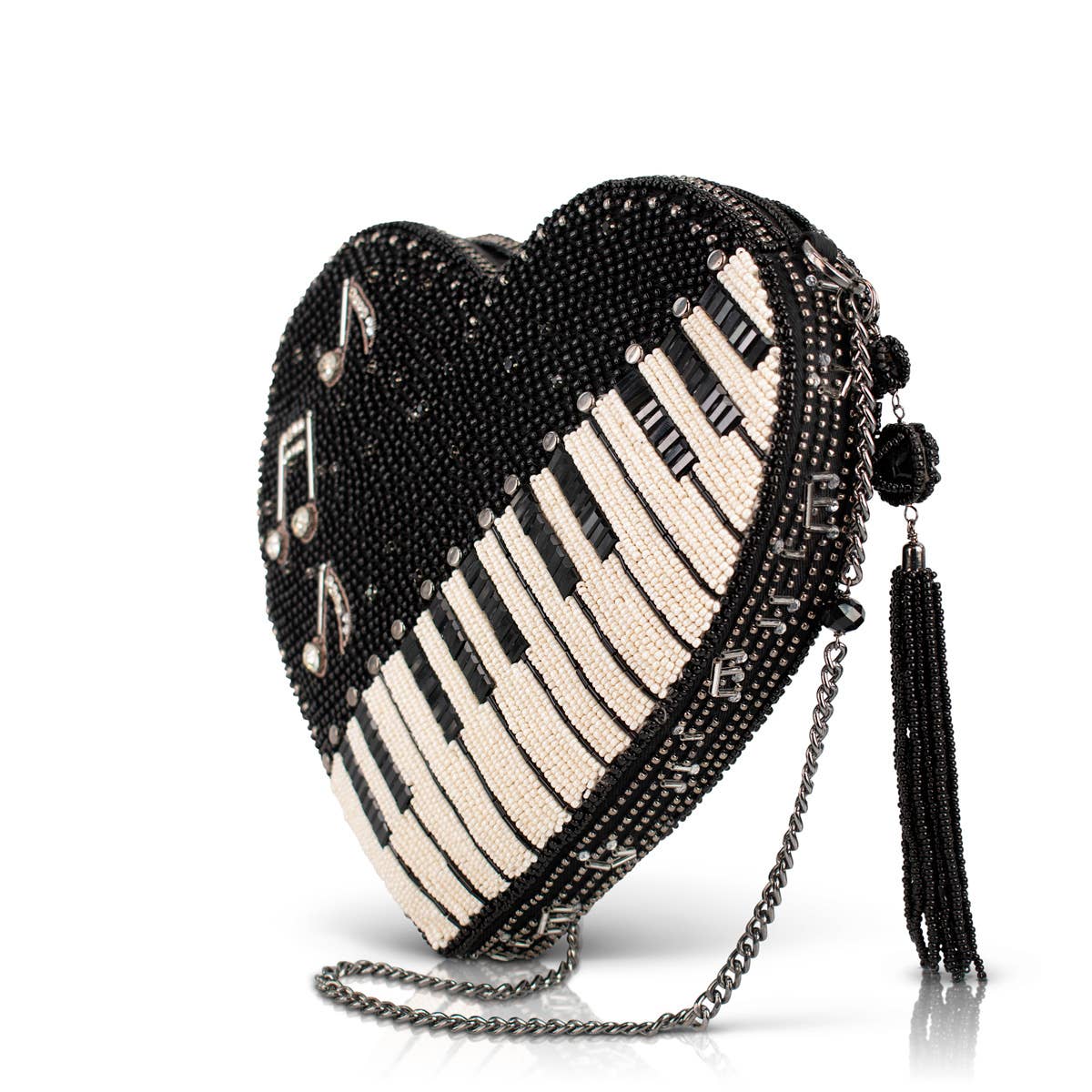 Mary Frances Heart Beat Heart Shaped Beaded Piano Keys Crossbody Handbag