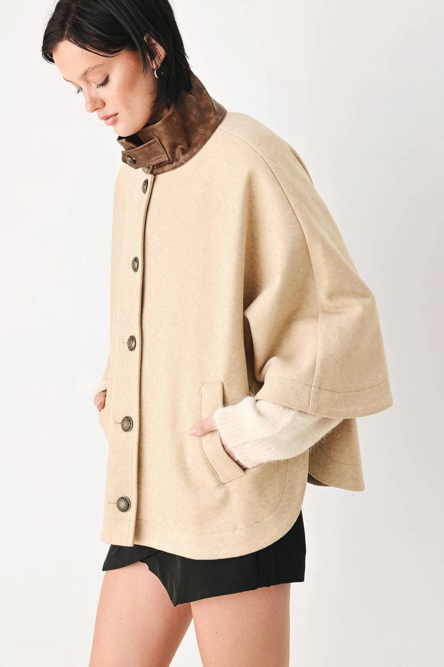 Taupe Solid Woven Capelet Jacket