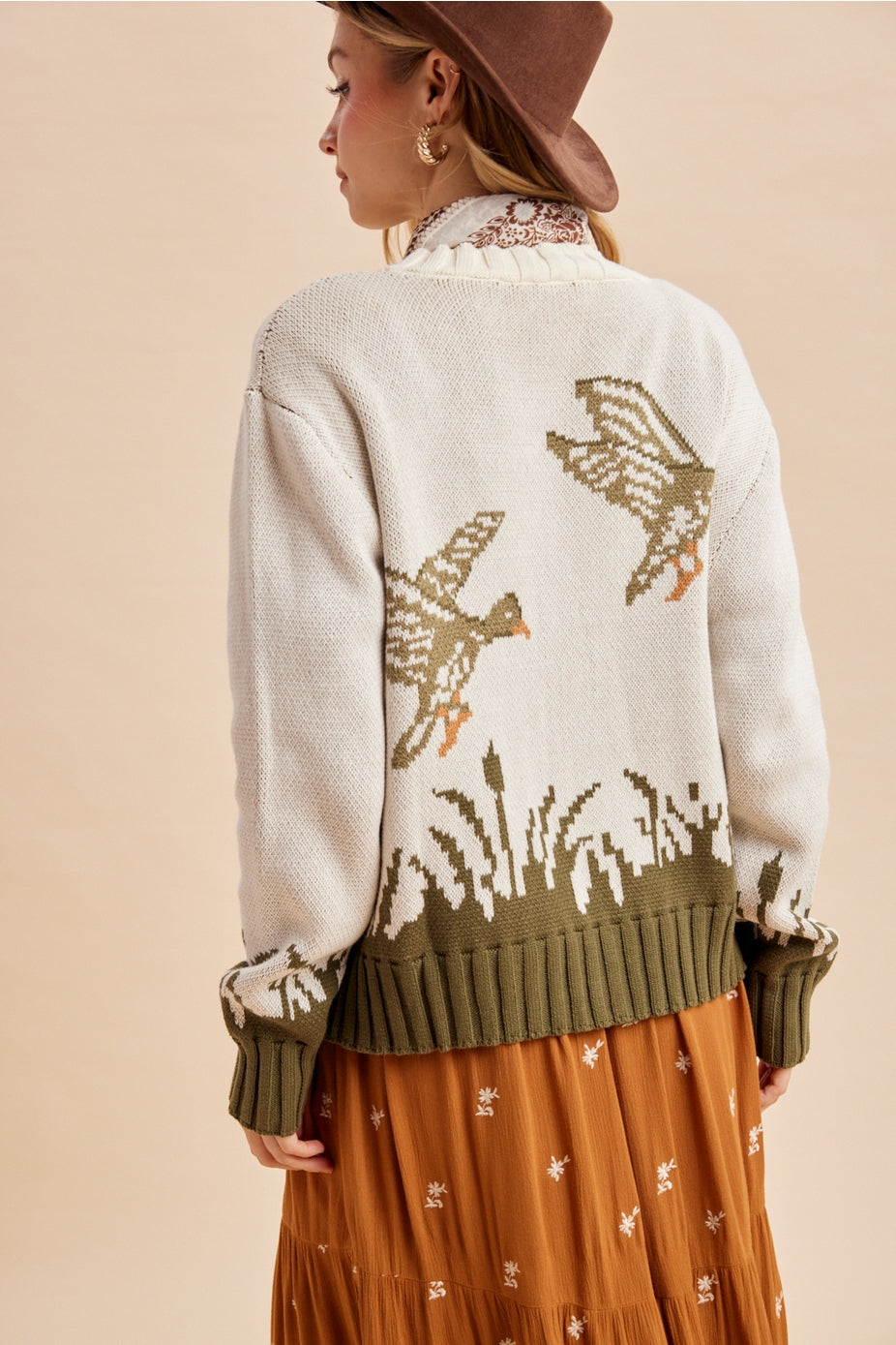 Whimsical Bird Knitted Cardigan