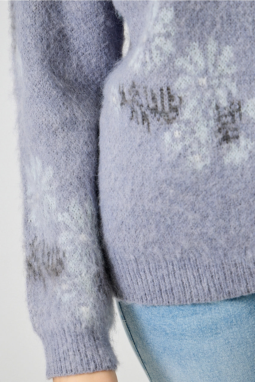 Soft Blue Floral Pullover Sweater