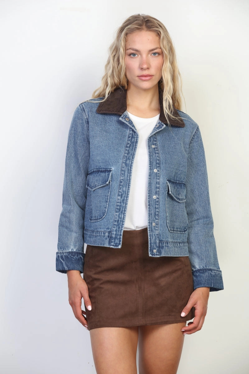 Corduroy Collar Denim Jacket