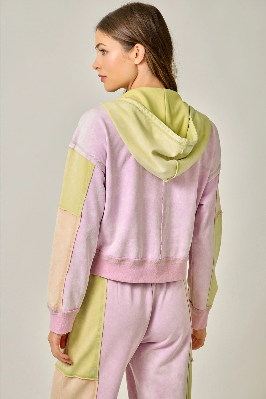 Pastel Garden Color Blocked Zip-Up Hoodie