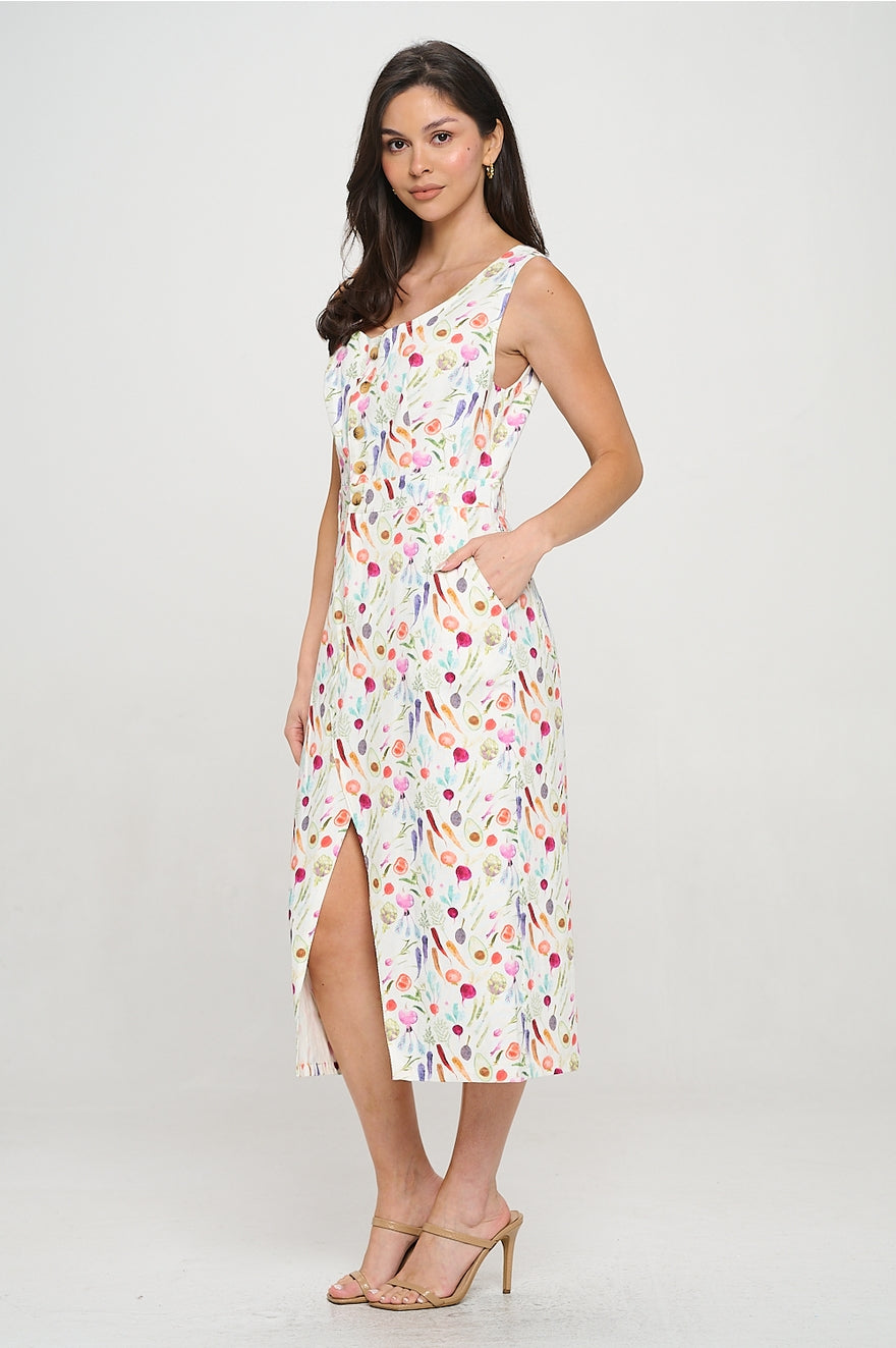Colorful Vegetable Print Midi Dress