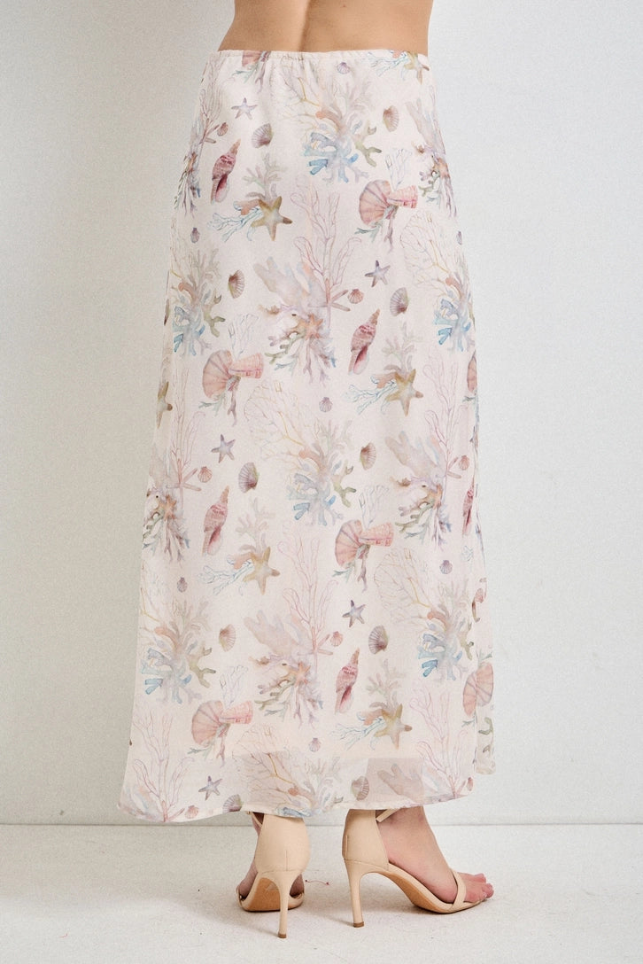 Coral Reef Print Midi Skirt