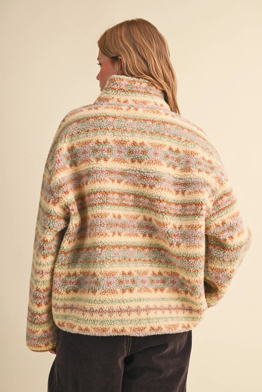 Faux Sherpa Aztec Pattern Half Zip Pullover