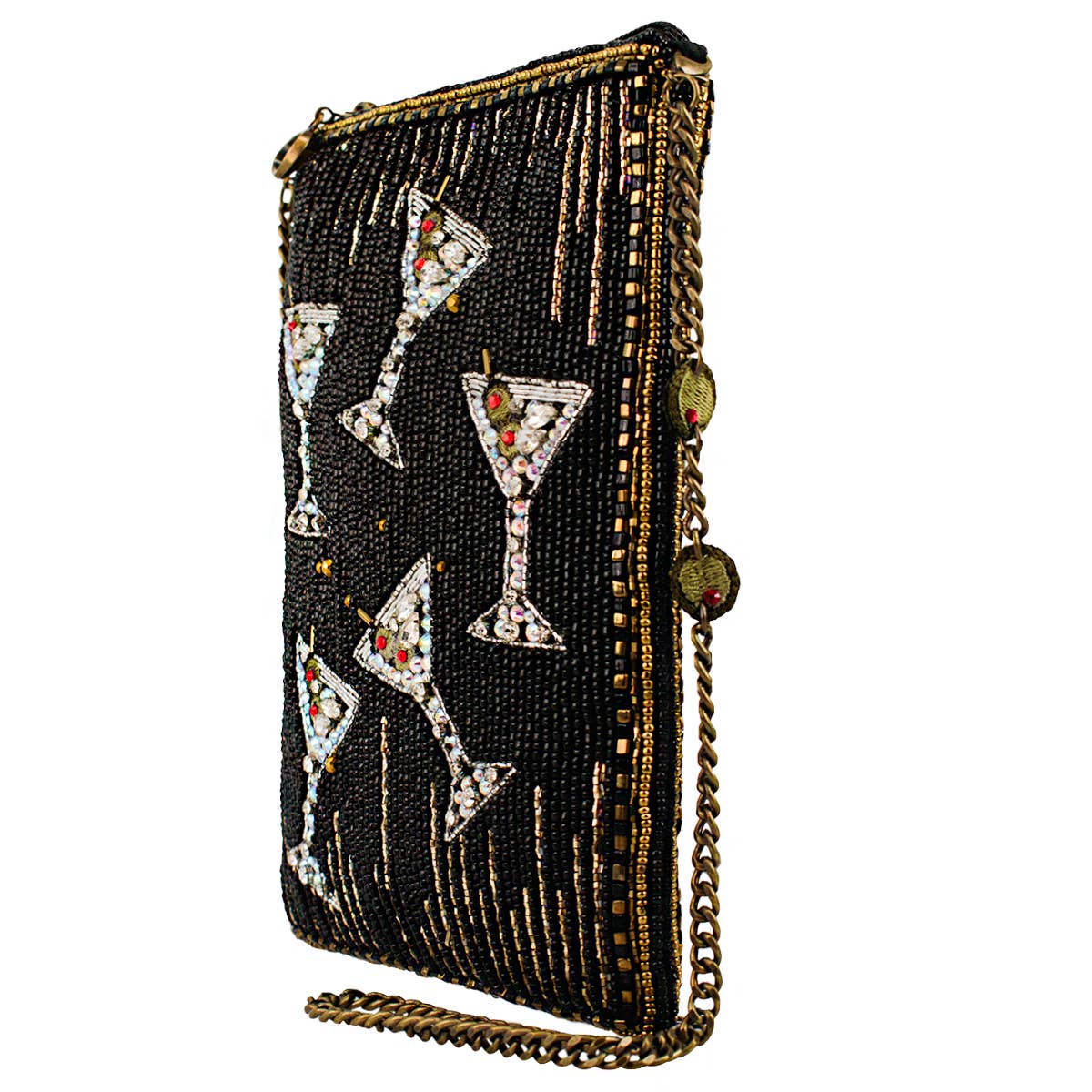 Mary Frances Sip Happens Black and Diamond Beaded Martini Crossbody