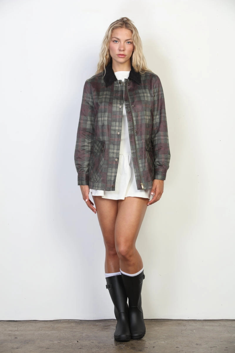 Plaid Waxed Corduroy Collar Barn Jacket