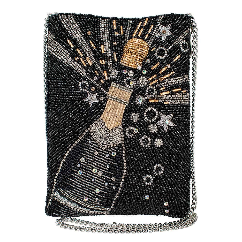 Mary Frances Bubbly Mini Beaded Champagne Bottle Crossbody Handbag