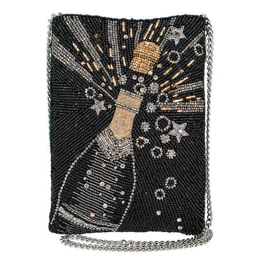 Mary Frances Bubbly Mini Beaded Champagne Bottle Crossbody Handbag