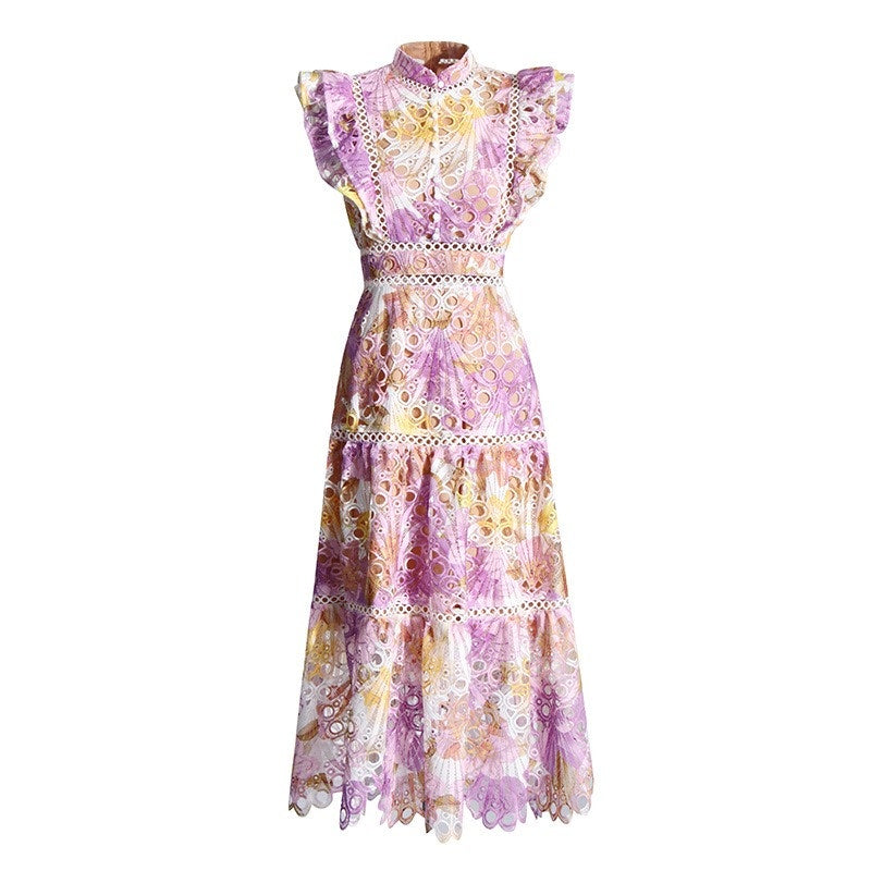 Floral Embroidered Lace Sleeveless Midi Dress