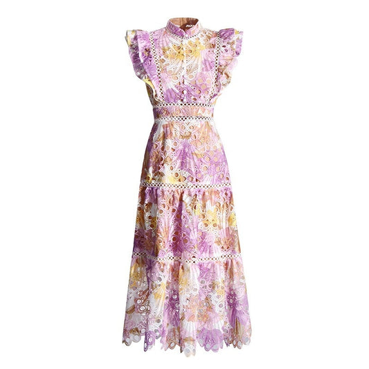 Floral Embroidered Lace Sleeveless Midi Dress