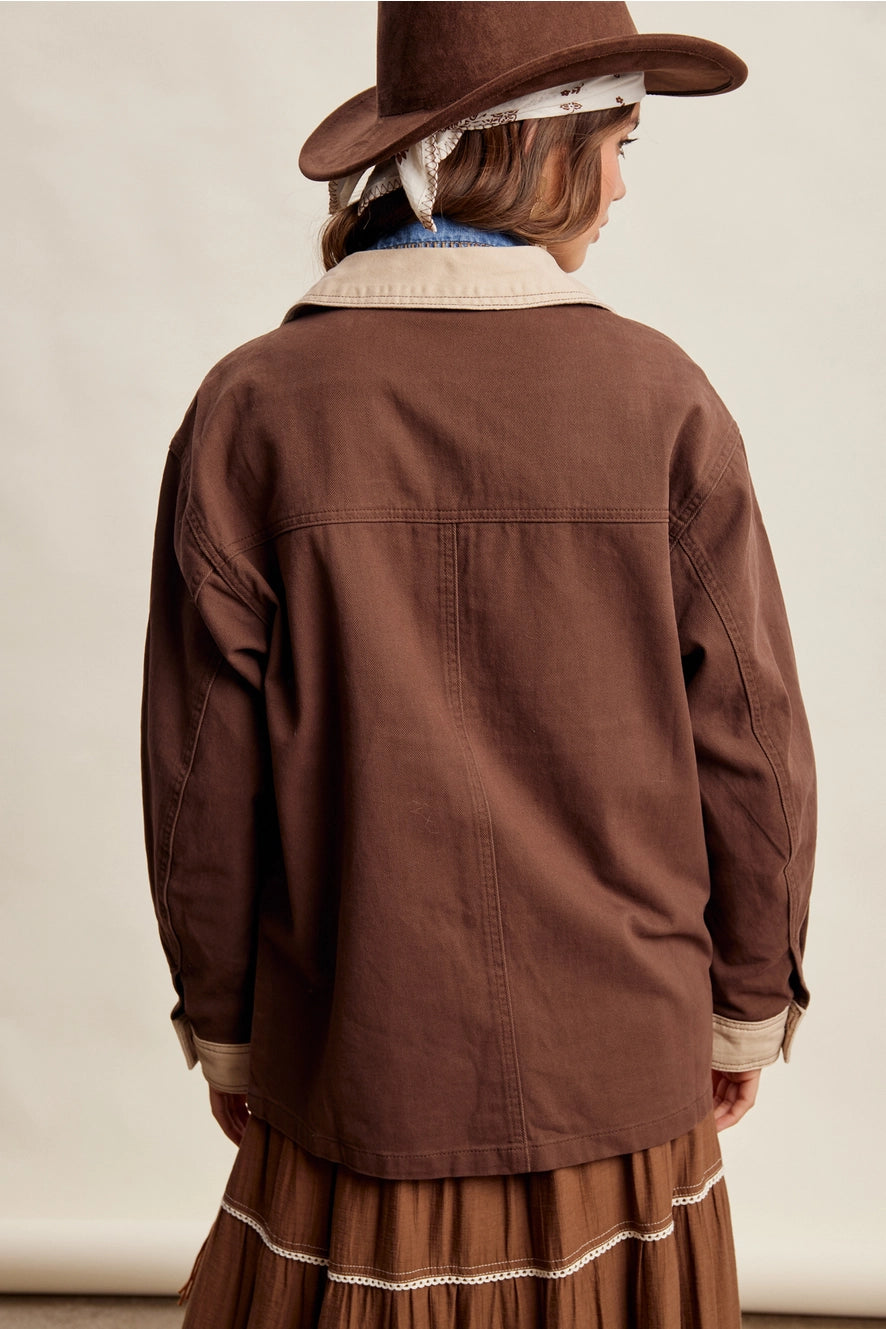 Espresso Contrast Collar Utility Barn Jacket