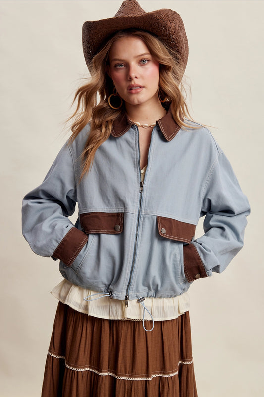 Contrast Trim Western Utility Jacket
