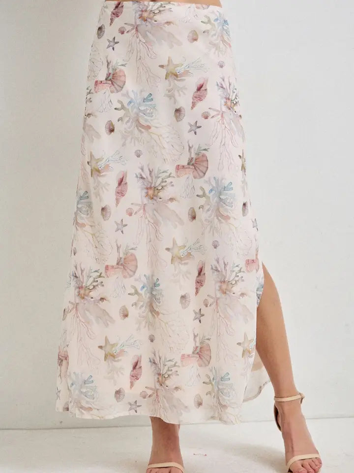Coral Reef Print Midi Skirt