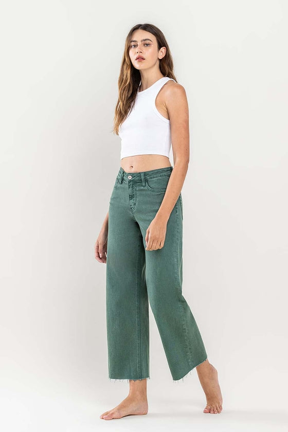 Mallard Green High Rise Crop Wide Leg Jeans