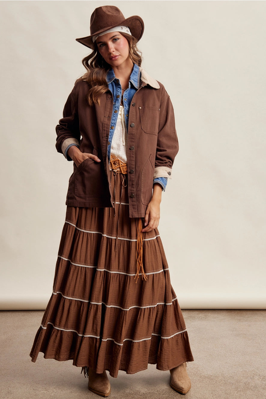 Espresso Contrast Collar Utility Barn Jacket