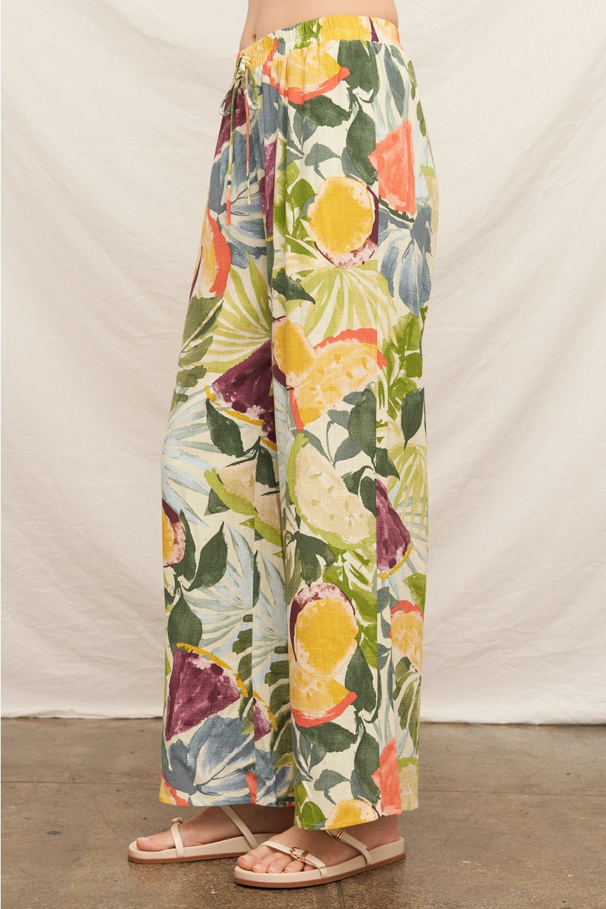 Tropical Fruit Print Flowy Pants