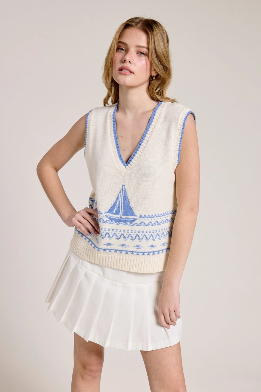 Blue Sailboat Knitted vest