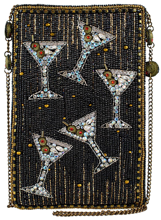Mary Frances Sip Happens Black and Diamond Beaded Martini Crossbody