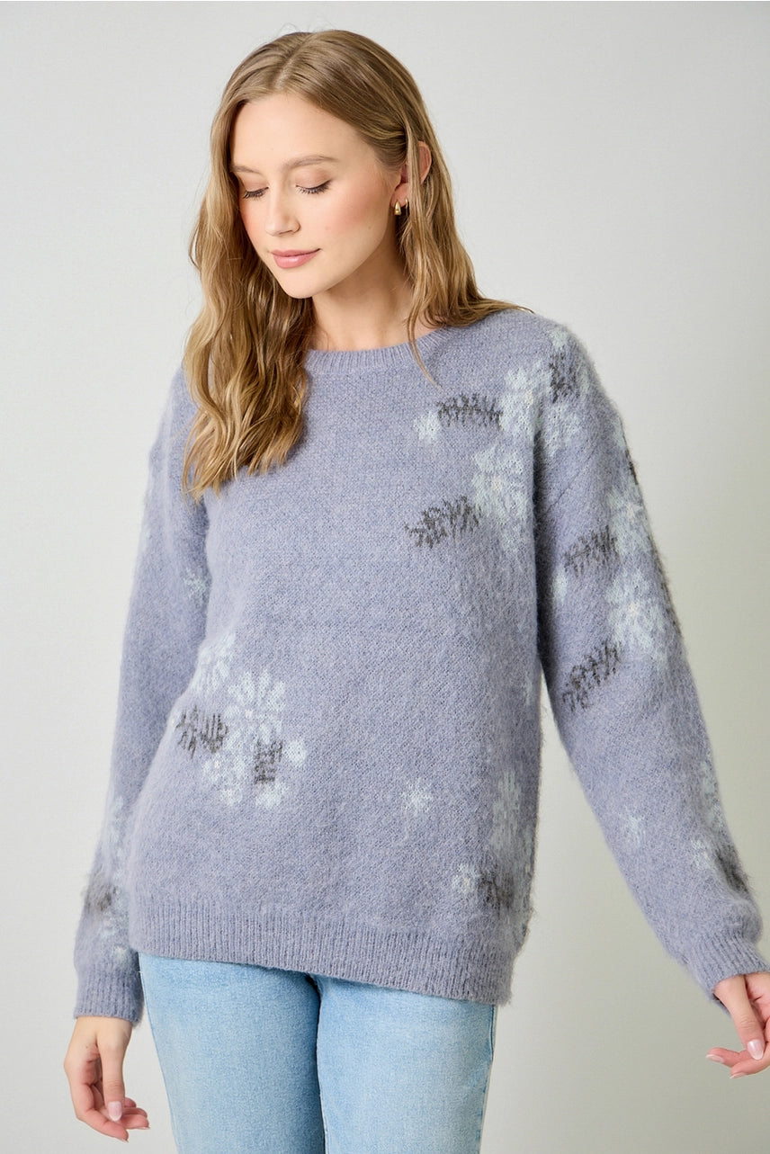 Soft Blue Floral Pullover Sweater