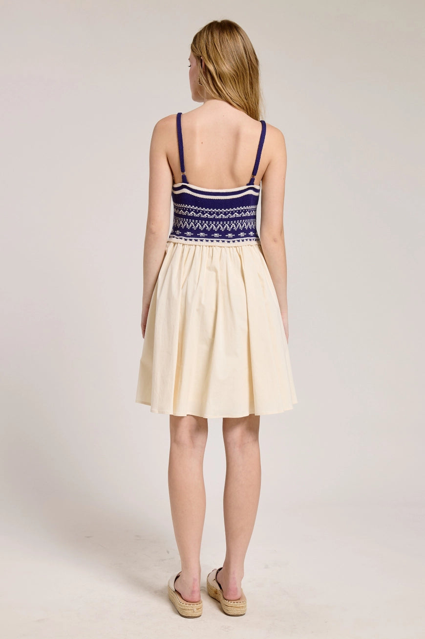 Sailboat Knit Bodice Contrast Midi Dress