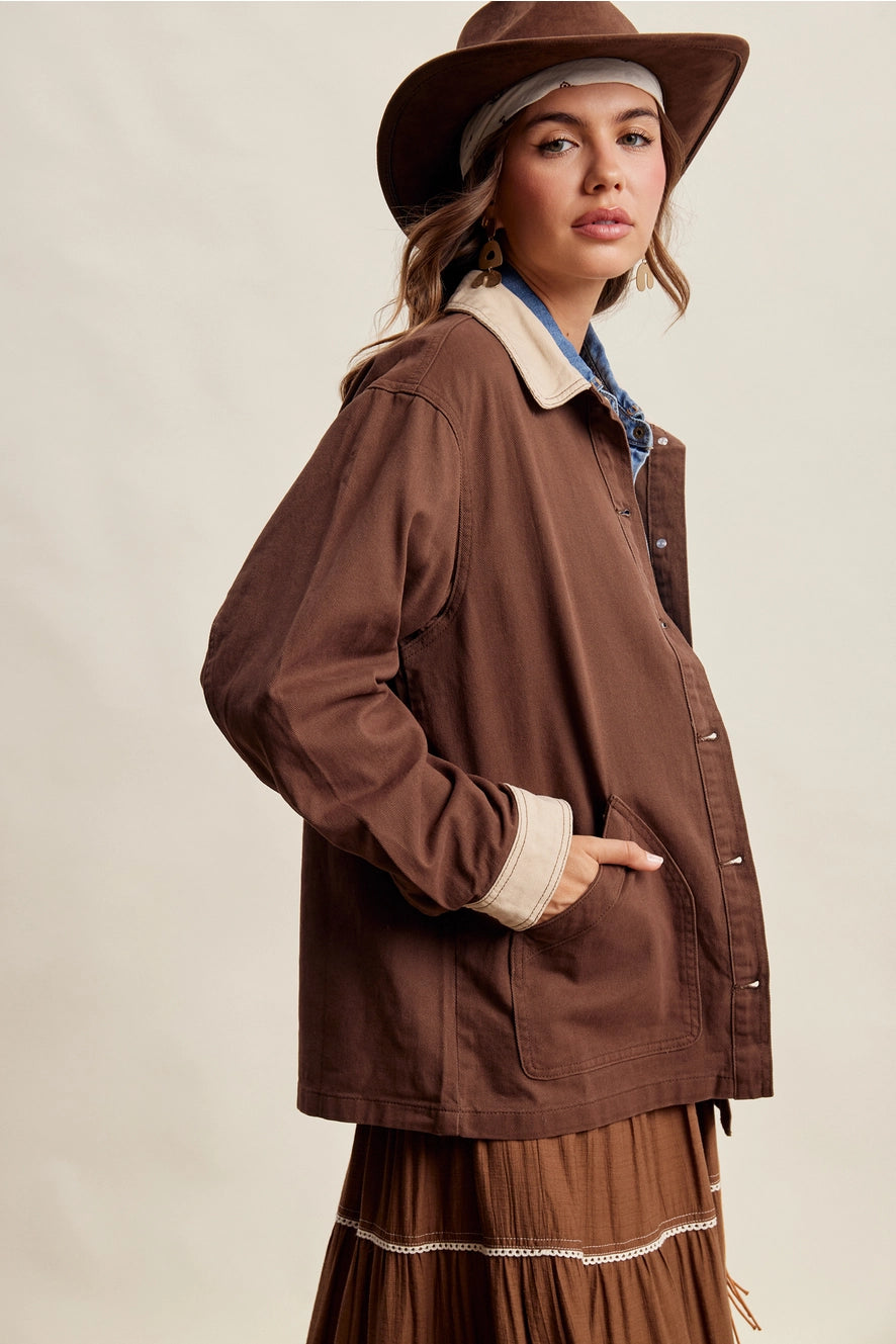 Espresso Contrast Collar Utility Barn Jacket