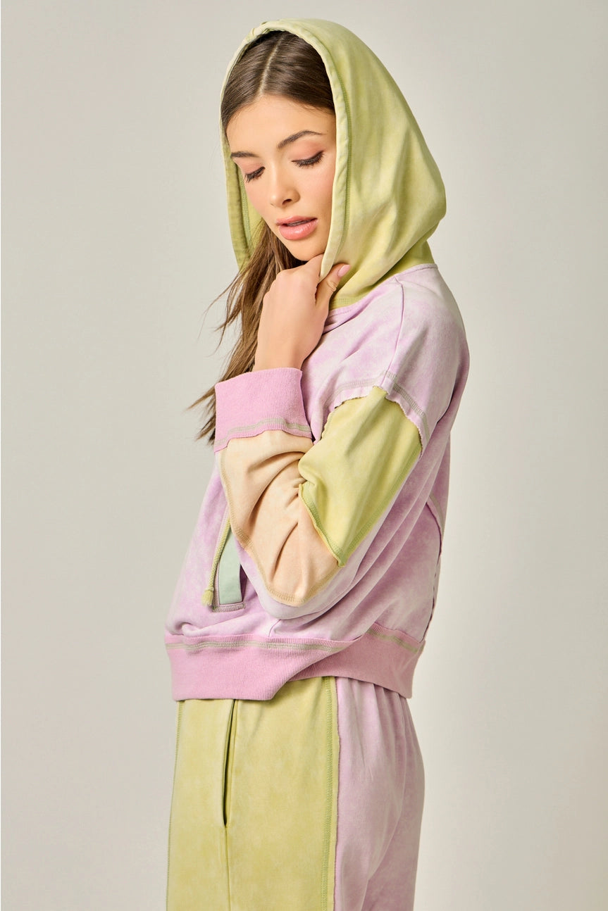 Pastel Garden Color Blocked Zip-Up Hoodie
