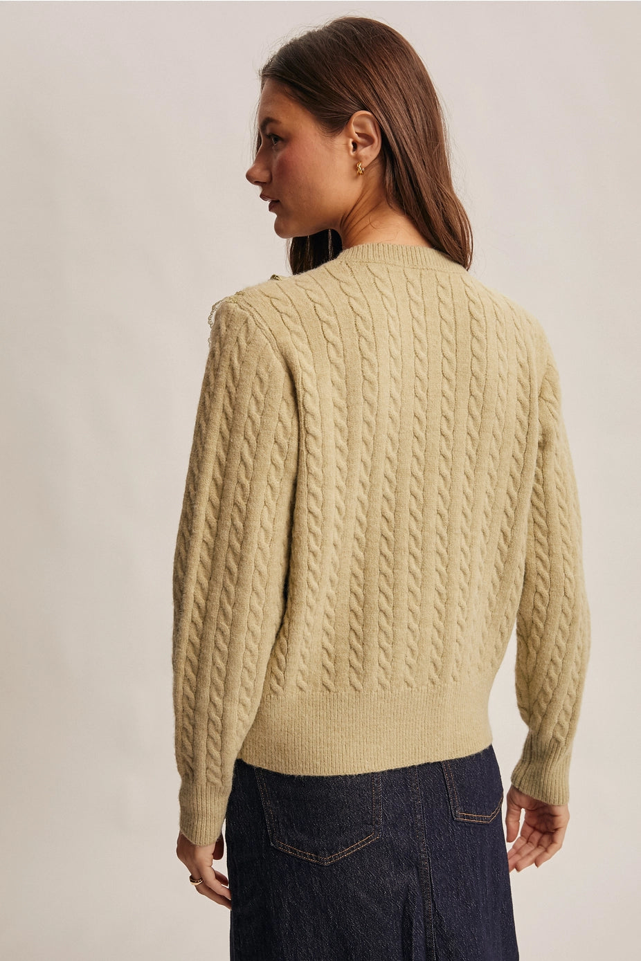 Matcha Lace Trim Cable Knit Pullover