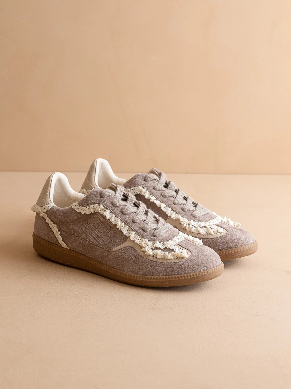 The April | Dark Grey Lace-Trimmed Retro Sneaker