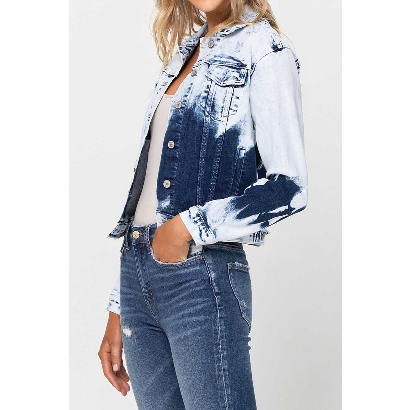 Classic Tie Dye Cropped Denim Jacket