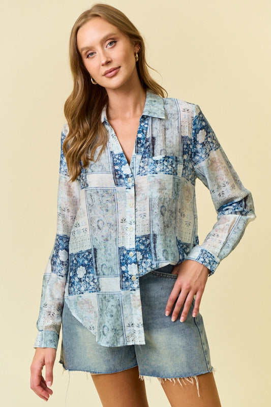 Blue Floral Button Down Shirt