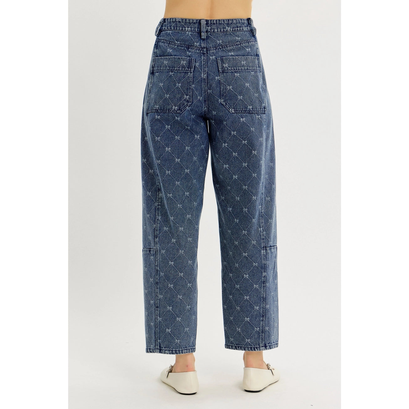 Washed Denim Barrel Pants in Bow-Textured Detail