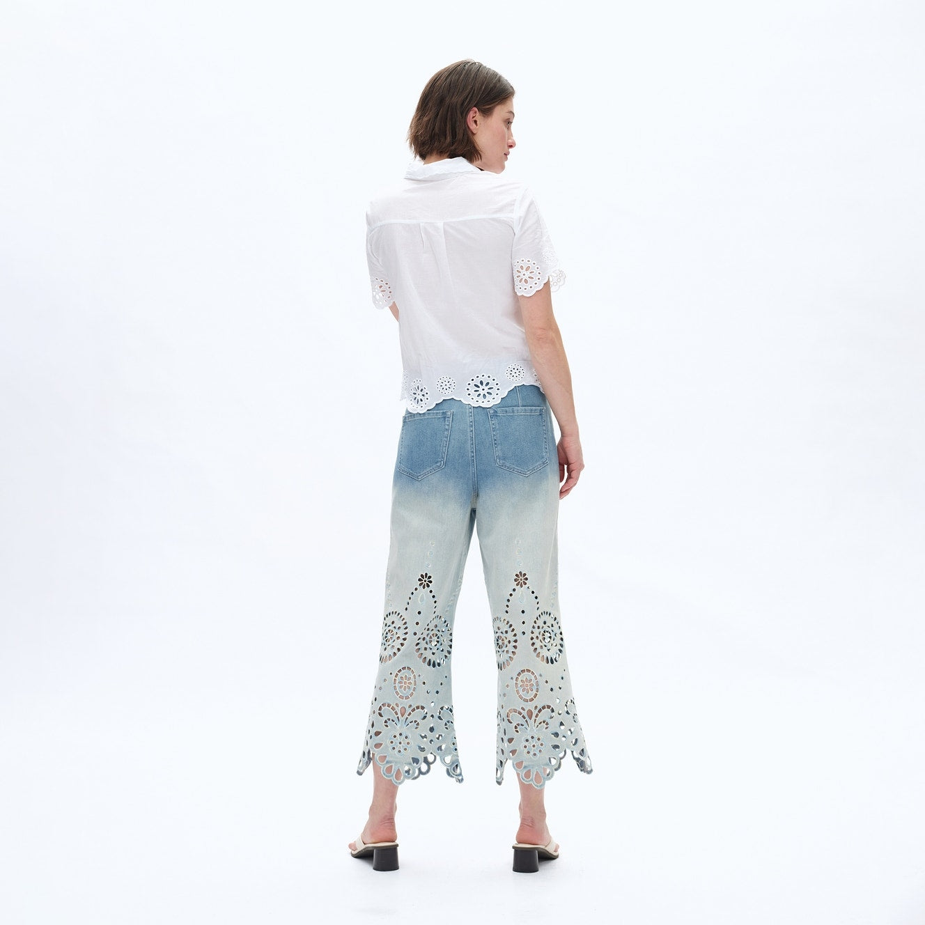 Ultra High Rise Embroidered Wide Leg Denim Jeans