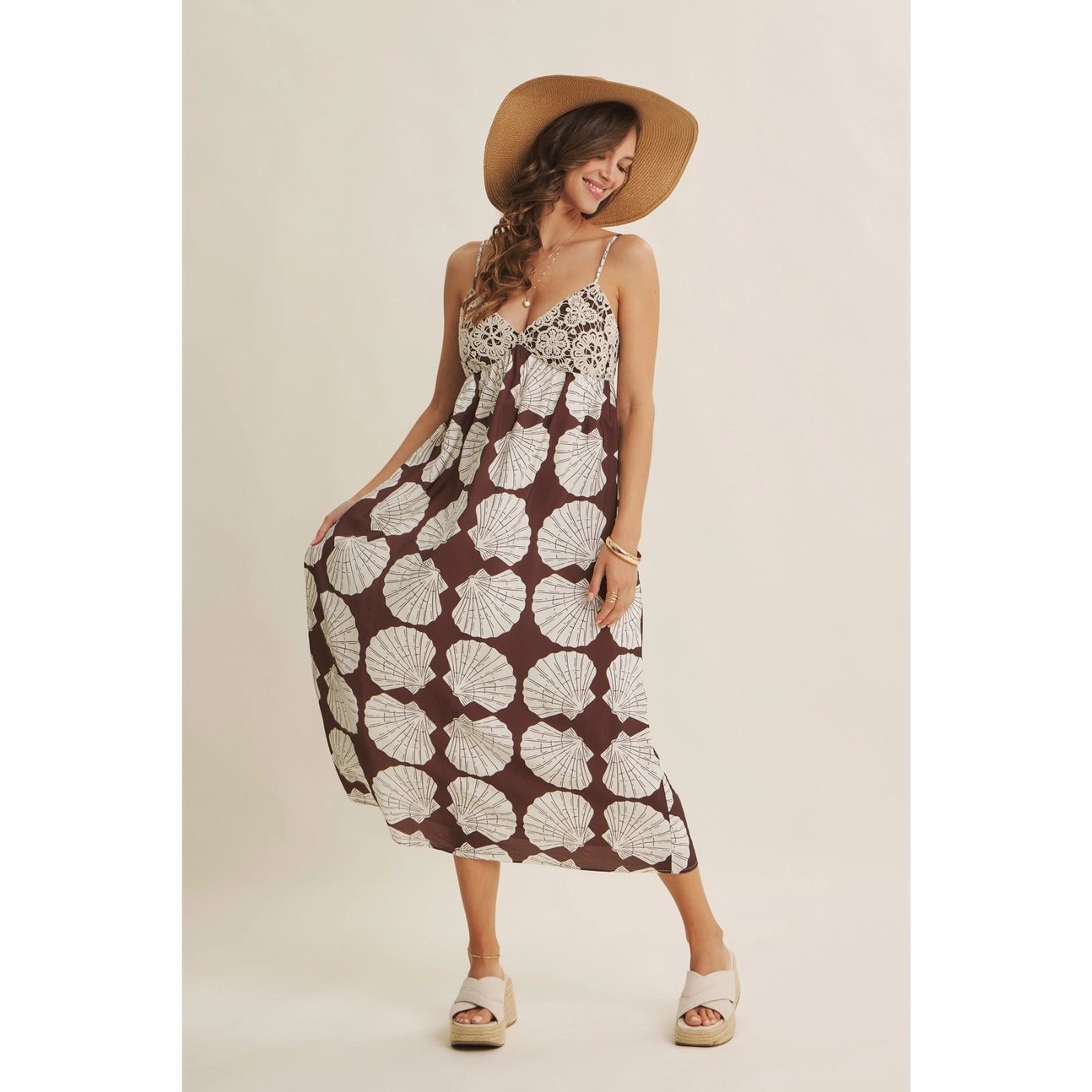 Coastal Breeze Earthy Aesthetic Seashell Midi with Crochet