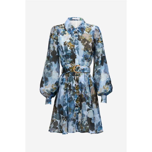 Sofia Irina Blue Floral Mini Shirt Dress