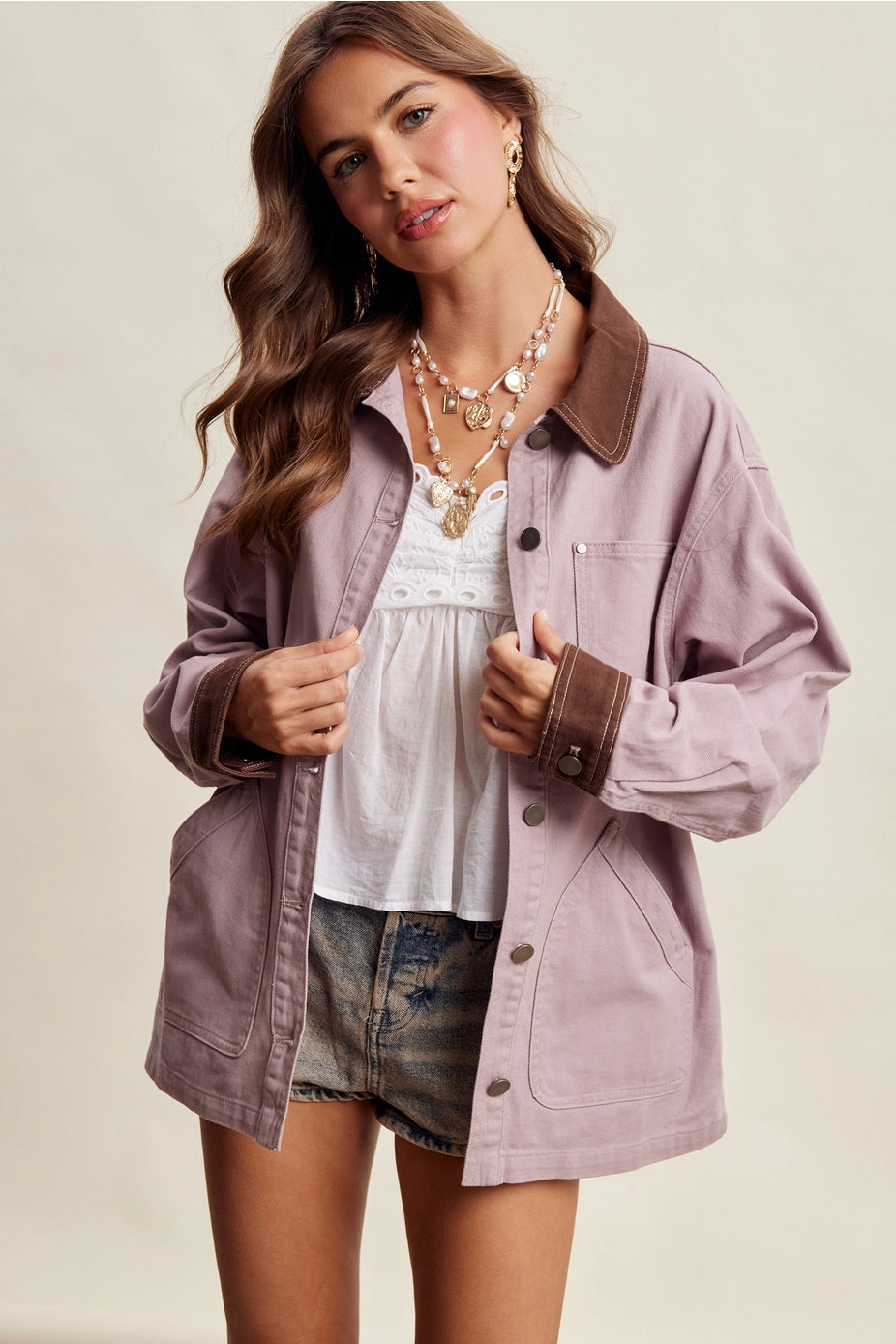Mauve Contrast Collar Utility Barn Jacket